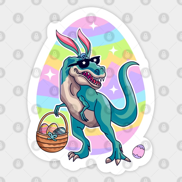 T Rex Easter Bunny With Eggs Basket Funny Dinosaur Boys Kids Sticker by OrangeMonkeyArt